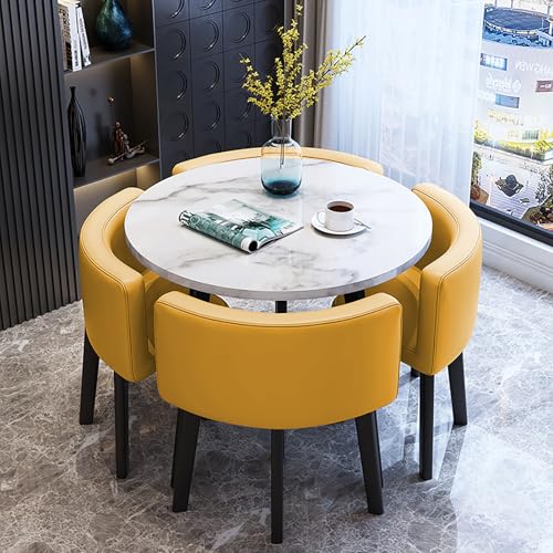 Esszimmertisch und Stühle Set - Runder Marmor Verhandlungstisch mit 4 gepolsterten Stühlen, platzsparendes Design für Büro, Wohnzimmer und Esszimmer Esszimmertisch und Stühle Set - Runder Marmor Verhandlungstisch mit 4 gepolsterten Stühlen, platzsparendes Design für Büro, Wohnzimmer und Esszimmer von Generisch