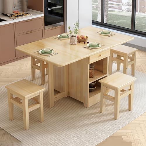 Esszimmertische/Esstisch Klappbar mit 4 Stühlen Küchentisch Holz Tisch Ausziehbar mit Stauraum Dining Table Set Essgruppe Esszimmermöbel 120x80 von Generisch