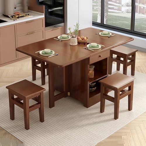 Esszimmertische/Esstisch Klappbar mit 4 Stühlen Küchentisch Holz Tisch Ausziehbar mit Stauraum Dining Table Set Essgruppe Esszimmermöbel 120x80 von Generisch