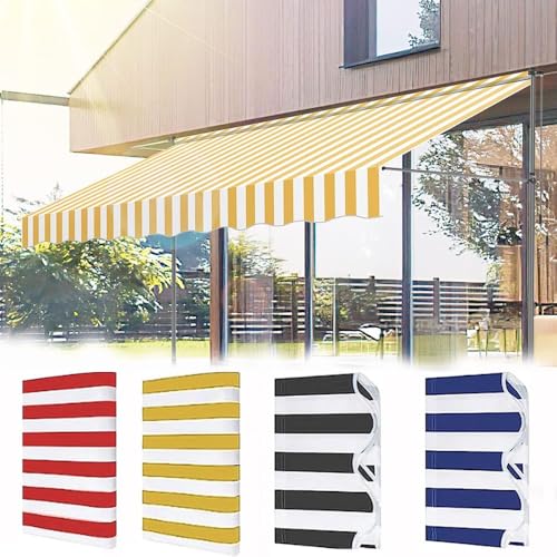 Etactable 3,0 x 2,4 m Outdoo Markise, Eplacement Fabic, Stiped Watepoof UV-Potection Cove für Terrasse, Deck, Balkon, Gelb (350 x 300 cm) von Generisch