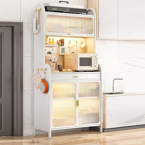 Etagere Küchenaufbewahrung mit 5 Ebenen, transparentes Tür-Design, DIY-Korb, modernes weißes Küchenregal für effiziente platzsparende und stilvolle Dekoration Etagere Küchenaufbewahrung mit 5 Ebenen, transparentes Tür-Design, DIY-Korb, modernes weißes Küchenregal für effiziente platzsparende und stilvolle Dekoration von Generisch