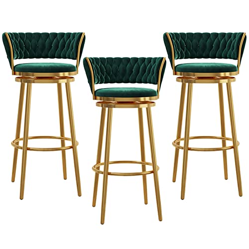Exquisite Barhocker, Samt, runder Barhocker mit gewebter Rückenlehne, 1/2/3/4 Stück, Drehstuhl, für Zuhause, Küche, Barhocker mit Fußstütze, Schwarz von Generisch