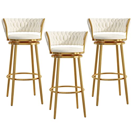 Exquisite Barhocker, Samt, runder Barhocker mit gewebter Rückenlehne, 1/2/3/4 Stück, Drehstuhl, für Zuhause, Küche, Barhocker mit Fußstütze, Schwarz von Generisch