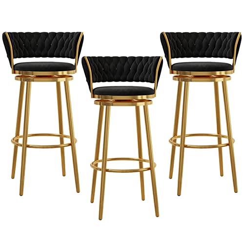 Exquisite Barhocker, Samt, runder Barhocker mit gewebter Rückenlehne, 1/2/3/4 Stück, Drehstuhl, für Zuhause, Küche, Barhocker mit Fußstütze, Schwarz von Generisch
