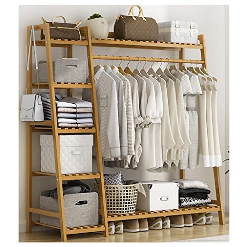 Exquisiter Kleiderständer, Bambus, Kleiderständer, Kleiderständer, Kleiderständer, Kleiderständer, Kleiderschrank mit 7 Ablagen und 2 Kleiderhaken (Farbe: Braun, Größe: 130 x 40 x 140 cm von Generisch