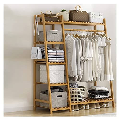 Exquisiter Kleiderständer, Bambus, Kleiderständer, Kleiderständer, Kleiderständer, Kleiderständer, Kleiderschrank mit 7 Ablagen und 2 Kleiderhaken (Farbe: Braun, Größe: 130 x 40 x 140 cm von Generisch
