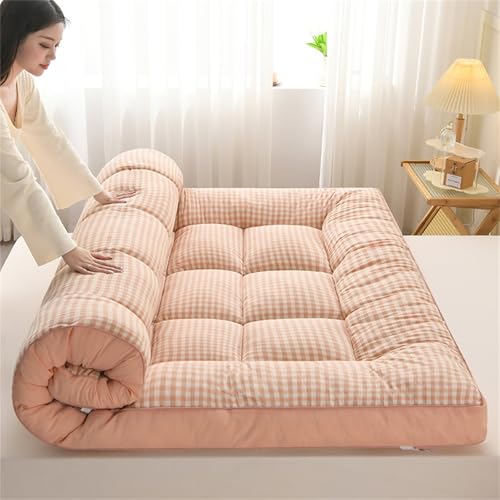 Extra dicke japanische Boden-Futon-Matratze – weiche, faltbare Campingmatratze für Gäste, Schlafsäle, Sofas und Liegen (Rosa, 100 x 200 cm) – komfortable tragbare Schlaflösung von Generisch