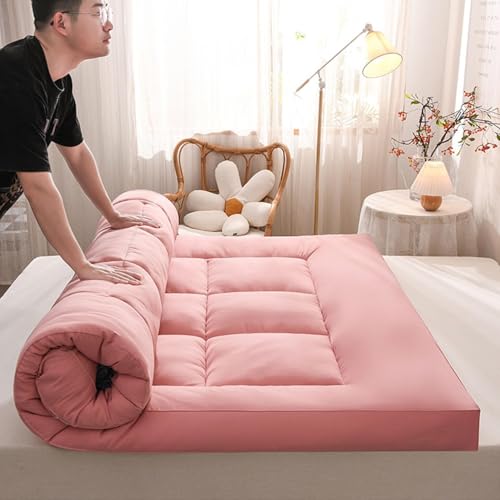 Extra dicke japanische Futon-Matratze, 10 cm, faltbare, aufrollbare Bettauflage, weiche und atmungsaktive Isomatte für Doppel-/Einzel-Schmerzlinderung, Komfort (Rosa, 180 x 200 cm) von Generisch