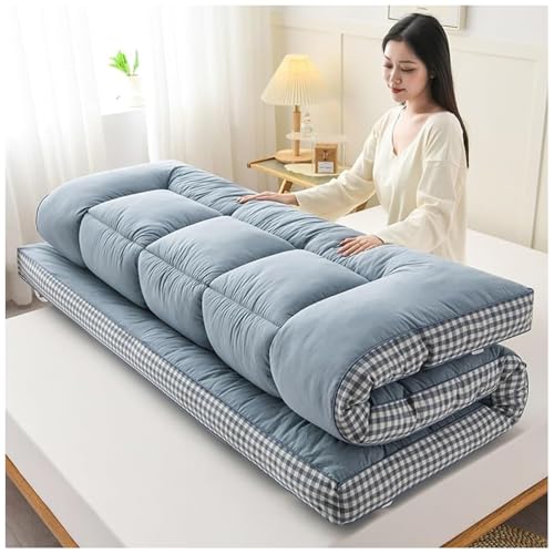 Extra dicke japanische Futon-Matratze, faltbares Bodenbett für Camping und Zuhause, traditionelle Matte, bequeme Isomatte (blau, 200 x 220 cm) von Generisch