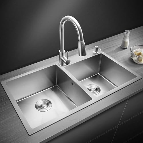 Extra große quadratische Doppelwaschbecken Edelstahl Küchenspüle Unterbau Aufsatzmontage Home Sink in Silber - 72x40cm von Generisch