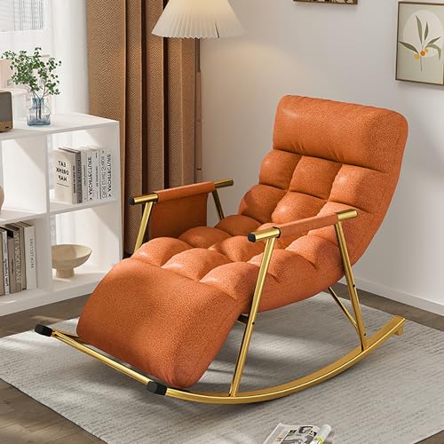Extra großer, gepolsterter Zero Gravity Schaukelstuhl mit verstellbarer Rückenlehne und Fußstütze, perfekt für Innenbereich, Wohnzimmer, Balkon, Hinterhof, Garten (Orange) von Generisch