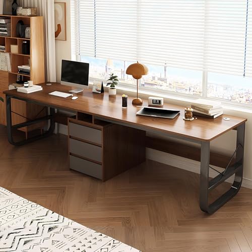 Extra großer Doppel-Schreibtisch für 2 Personen, Walnussholz-Gaming-Arbeitsplatz mit Schubladen, 240 cm großer Schreib- und Arbeitstisch, perfekt für Heimbüro und kollaborative Arbeit von Generisch
