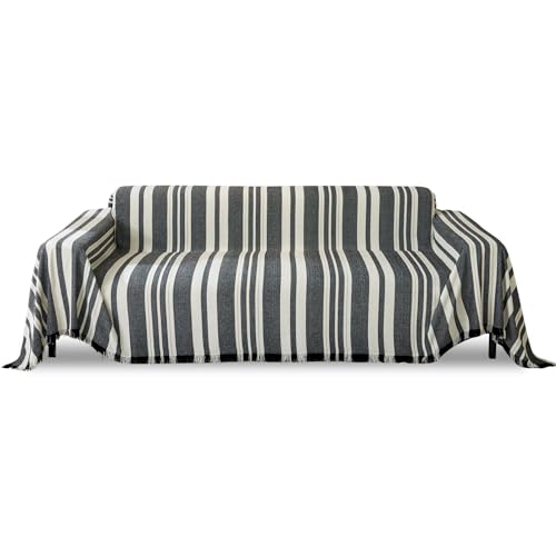 Extra großer wendbarer Sofaüberwurf, 2-3-Sitzer, Couchbezug, vielseitige dekorative Decke mit Quasten, 180 x 420 cm, schwarzer Sofaschoner für Heimdekoration von Generisch