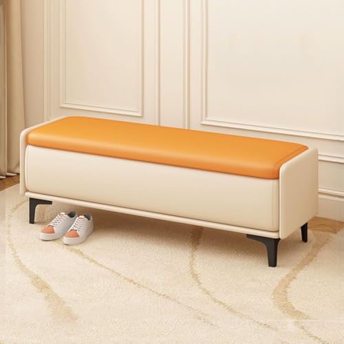 Extra lange rechteckige Sitzbank mit Stauraum, Polsterhocker mit gepolstertem Sitz, für Wohnzimmer, Schlafzimmer, Bettende, Fußhocker, stilvolles Beige & ge-Design (80 cm) von Generisch