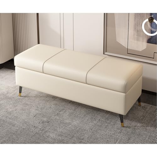Extralange, beige Kunstleder-Ottomane, rechteckige Sitzbank aus PU-Leder, für Wohnzimmer, Eingangsbereich oder Schlafzimmer, stilvoll gepolsterte Truhe mit verstecktem Stauraum (140 cm) von Generisch