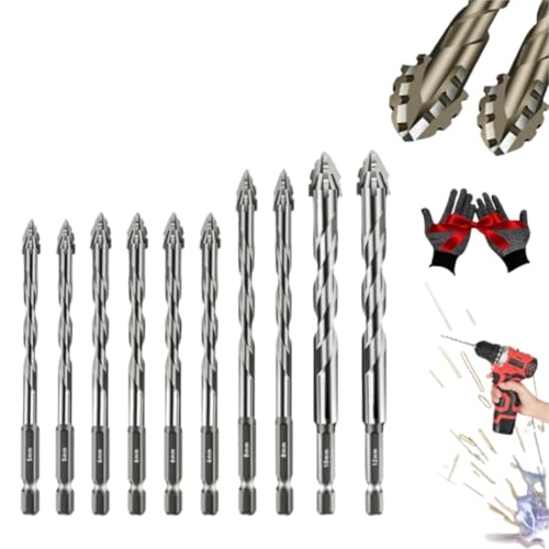 Exzenterbohrer Set 7/10-tlg, Sägezahnbohrer mit 4 Schneiden,vierschneidiger gezackter Exzenterbohrer,Power bit Bohrer,Hochharte Multifunktionsbohrer für Glas, Keramik, Holz & Metall (3–12 mm) von Generisch