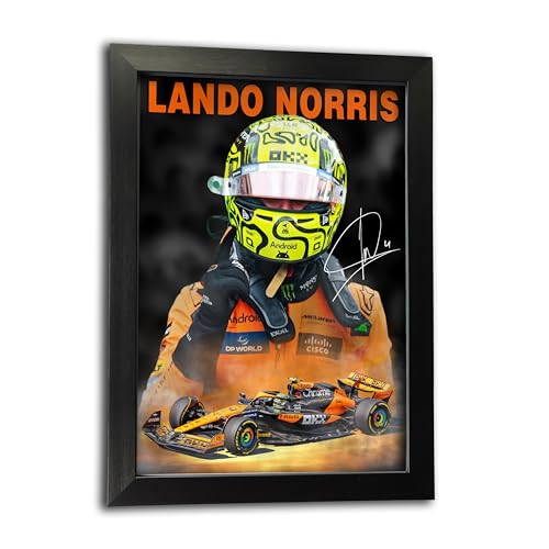 F1 Lando Norris signiert/signiert (Kopie), Formel-1-Rennposter, Nr. 4 McLaren Teamauto, Wandkunst (A4, gerahmt) von Generisch