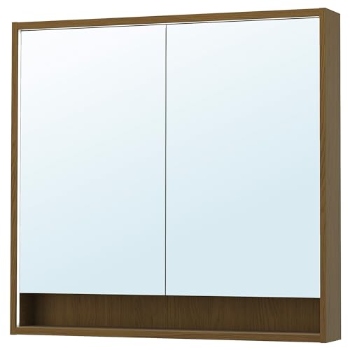 FAXÄLVEN Spiegelschrank mit Einbaubeleuchtung, 100x15x95cm, Braun Eichenoptik von Generisch