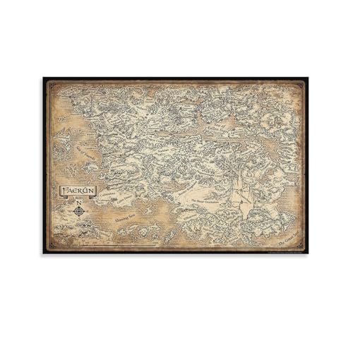Faerûn – Forgotten Realms Brett, Gaming-Karte, Poster, Wanddekoration für Schlafzimmer, Leinwand, Gemälde, Badezimmer, Kunst, Wanddekoration, 30 x 45 cm von Generisch