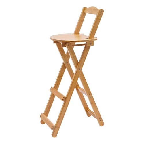 Faltbare Barhocker aus Bambus, 2er-Set, mit Rückenlehne und Fußstütze, tragbare hohe Küchenthekenstühle für Balkon & Frühstück, 74,9 cm, originelles Design von Generisch