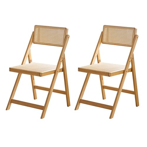 Faltbare Esszimmerstühle aus Harz & Rattan Bambus Outdoor Stühle mit Rückenlehne Modern Armless Hocker für Wohnzimmer Schlafzimmer Garten Balkon (2er Set Natur) von Generisch