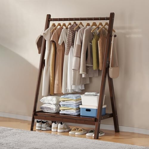 Faltbare Kleiderstange aus Holz - Stabiler Kleiderständer mit Ablagen zur Aufbewahrung Idealer Garderobenständer für Wohnzimmer Schlafzimmer Flur - Erhältlich in 60/80/100/120cm Größen von Generisch