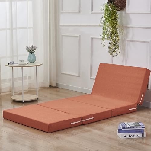 Faltbare Matratze für Erwachsene, tragbares Bett in einer Box, ideal für Camping, Wohnzimmer, Schlafzimmer, Gästematratze mit abnehmbarem Bezug (200 x 120 x 8 cm, Orange) von Generisch
