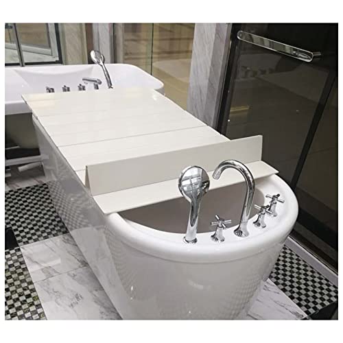 Faltbare isolierte PVC-Badewannentablett, staubdichte Abdeckung für die meisten Badewannen, hält Weingläser und Tablets, leicht zu reinigen, Weiß, 165 x 70 x 1,2 cm von Generisch