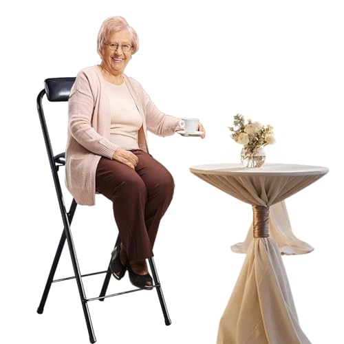 Faltbarer Barhocker mit Gepolsterter 50-80cm, Hochstuhl für Erwachsene mit Rückenlehne, Tragbarer Klappbar Küchenstuhl Bistrohocker Barstühle(Schwarz,55cm (22inch)) von Generisch