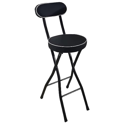 Faltbarer Barhocker mit Rückenlehne, tragbarer runder Küchenstuhl, höhenverstellbar (55 x 60 x 65 cm), gepolsterter Sitz, ideal für Erwachsene, drinnen und draußen (Farbe: Schwarz) von Generisch