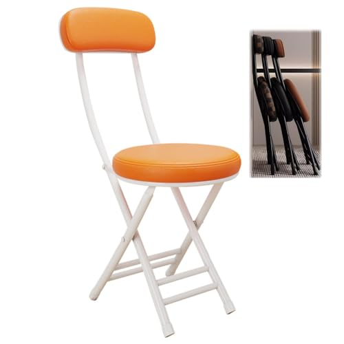 Faltbarer Barhocker mit Rückenlehne - Kompakter Küchenstuhl mit rundem Kissen Platzsparender Frühstückshocker für Esszimmer Wohnzimmer Schreibtisch Balkon (Orange) von Generisch