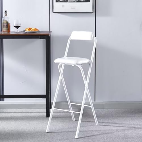 Faltbarer Barhocker mit Rückenlehne und Fußstütze, höhenverstellbar, 65 cm/70 cm/75 cm, gepolsterter Thekenstuhl, modernes Design in Weiß, perfekt für Küche & Esszimmer von Generisch