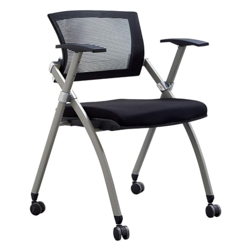 Faltbarer Bürostuhl mit Rollen Konferenzstuhl Home Office Stuhl Mesh Klappstuhl für Lernen & Küche Verstellbar Schwarz Ergonomisches Design (Einheitsgröße) von Generisch