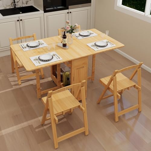 Faltbarer Esstisch Set mit 4 Stühlen und Aufbewahrungsschublade, platzsparendes Drop Leaf Design für kompakte Wohnbereiche von Generisch