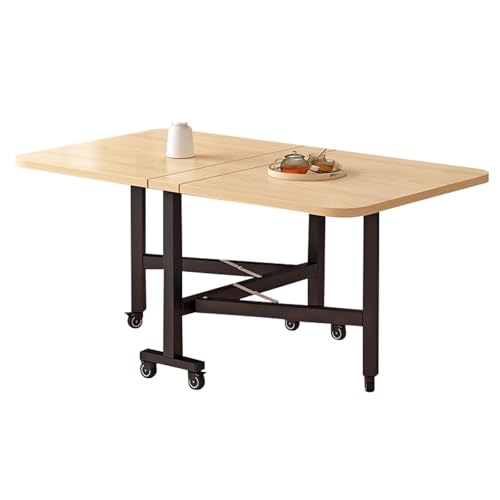 Faltbarer Esstisch auf Rädern, platzsparend, ausziehbar, Küchentisch, stabile Karbonstahlstruktur, natürliches Finish, 120 x 80 cm, perfekt für kleine Räume von Generisch