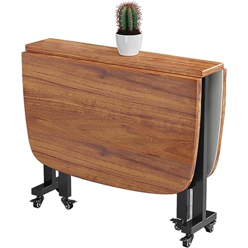 Faltbarer Esstisch aus Holz mit Rollen, ausziehbarer Drop-Leaf-Design, mobiler Kaffee- und Restauranttisch, platzsparend, 100 x 60 cm, ideal für Lounge und kleine Räume, Braun von Generisch
