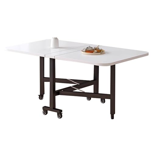 Faltbarer Esstisch mit Rollen, platzsparend, ausziehbar, Küchentisch, stabile Karbonstahlstruktur, kompaktes Design (Weiß, 120 x 80 cm) von Generisch