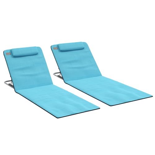 Faltbarer Garten Strandkorb Set - Leichte Outdoor Liege mit Verstellbarer Rückenlehne, Metallrahmen, PE-Gewebe, Kopfkissen, Tragetasche von Generisch