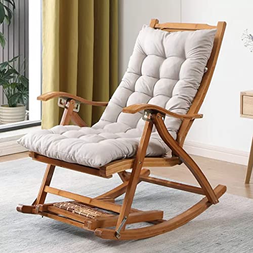 Faltbarer Holzstuhl mit Fußstütze, bequemer gepolsterter Schaukelstuhl für Terrasse und Balkon, verstellbare Rückenlehne, grau, ideal für Entspannung und Außenbereich von Generisch