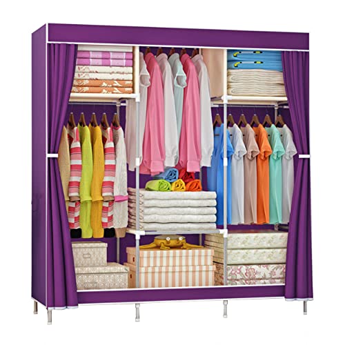 Faltbarer Kleiderschrank aus Segeltuch mit Kleiderstange und Regalen, violetter Stoffschrank für Schlafzimmer, 105 x 46 x 156 cm, platzsparende Aufbewahrungslösung für Kleidung Faltbarer Kleiderschrank aus Segeltuch mit Kleiderstange und Regalen, violetter Stoffschrank für Schlafzimmer, 105 x 46 x 156 cm, platzsparende Aufbewahrungslösung für Kleidung von Generisch