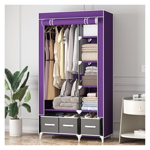 Faltbarer Kleiderschrank aus Stoff mit Metallrahmen für Schlafzimmer - Kleidung mit Kleiderstange und Trennwänden (Kaffeebraun ) platzsparende Aufbewahrungslösung für Kleidung und Accessoires von Generisch