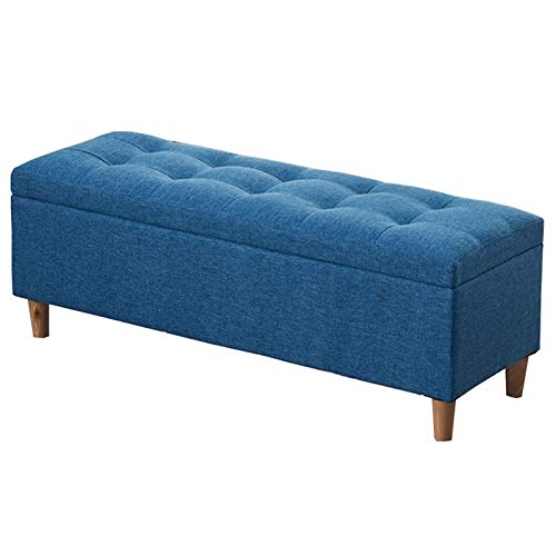 Faltbarer Ottomane mit Scharnierdeckel, multifunktionaler Schuhwechselhocker, Leinenstoff, Massivholzbeine, große Kapazität, Stauraum für Bett und Wohnzimmer, 69,8 cm, Blau Faltbarer Ottomane mit Scharnierdeckel, multifunktionaler Schuhwechselhocker, Leinenstoff, Massivholzbeine, große Kapazität, Stauraum für Bett und Wohnzimmer, 69,8 cm, Blau von Generisch