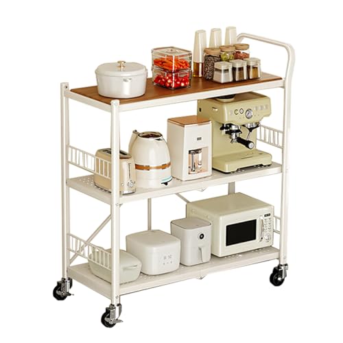 Faltbarer Servierwagen mit Rollen, 3-stöckiges Metallregal zur Aufbewahrung, multifunktionaler Organizer für Home Office von Generisch