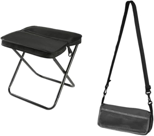 Faltbarer Sling Bag Hocker mit Tragetasche, leichter zusammenklappbarer Campingstuhl für Angeln, Wandern, Picknick, Reisen im Freien (schwarz, groß) von Generisch