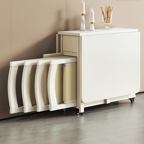 Faltbarer Tisch - Ausziehbarer Esstisch Set mit 1 Aufbewahrungsschublade, 4 Stühlen - Multifunktionaler mobiler Drop Leaf Tisch für Platzsparend im Home Wohnzimmer von Generisch