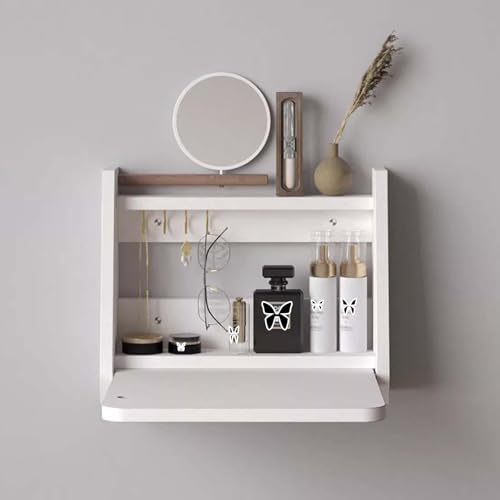 Faltbarer Wandtisch mit Ablage, multifunktionaler Schreibtisch zur Wandmontage mit Spiegel, kompakter PC-Tisch, platzsparender Klapptisch (warmweiß, 40 cm) von Generisch