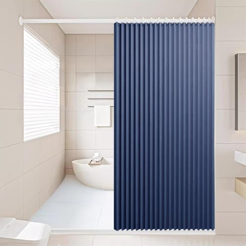 Faltbarer magnetischer Duschvorhang mit Haken, wasserdicht, Polyester-Leinen, für Badezimmer, Blau, 180 x 180 cm, Nass-Trocken-Trennung und stilvolles Design von Generisch