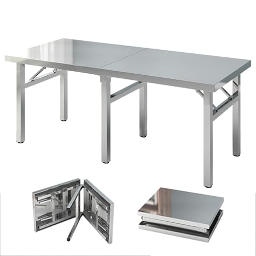 Faltbarer rechteckiger Tisch, Edelstahl, verstellbare Beine, perfekt für Grill, Picknick, Büro, Garten von Generisch
