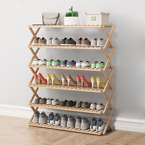 Faltbares Schuhregal aus Bambus mit großem Stauraum, multifunktionales Design, einfache Montage, perfekt für Wohnzimmer oder Eingangsbereich, horizontale Aufbewahrungslösung von Generisch