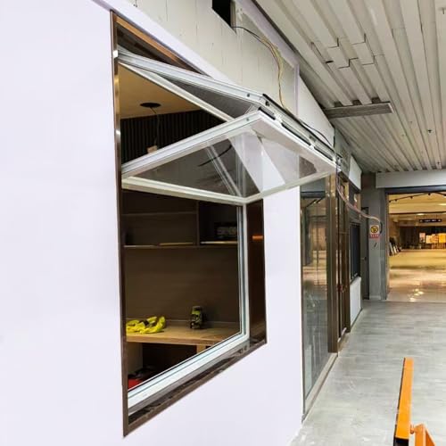 Faltbares vertikales Schiebefenster, abschließbares Fenster für gewerbliche Gastronomie, Aluminiumlegierung mit klarem gehärtetem Glas von Generisch